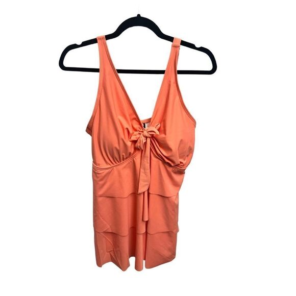 Bloomchic Floral Ruched Knotted Tankini Top Peach - Picture 1 of 4